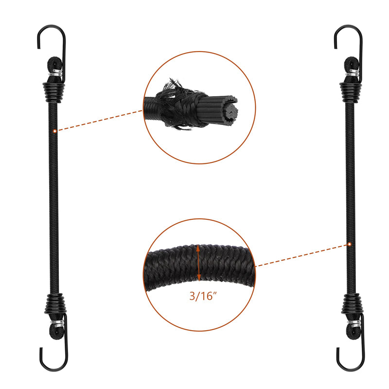 Small Bungee Cords with Hooks - 6 Inch Mini Black Bungee Cords, 10 Pcs