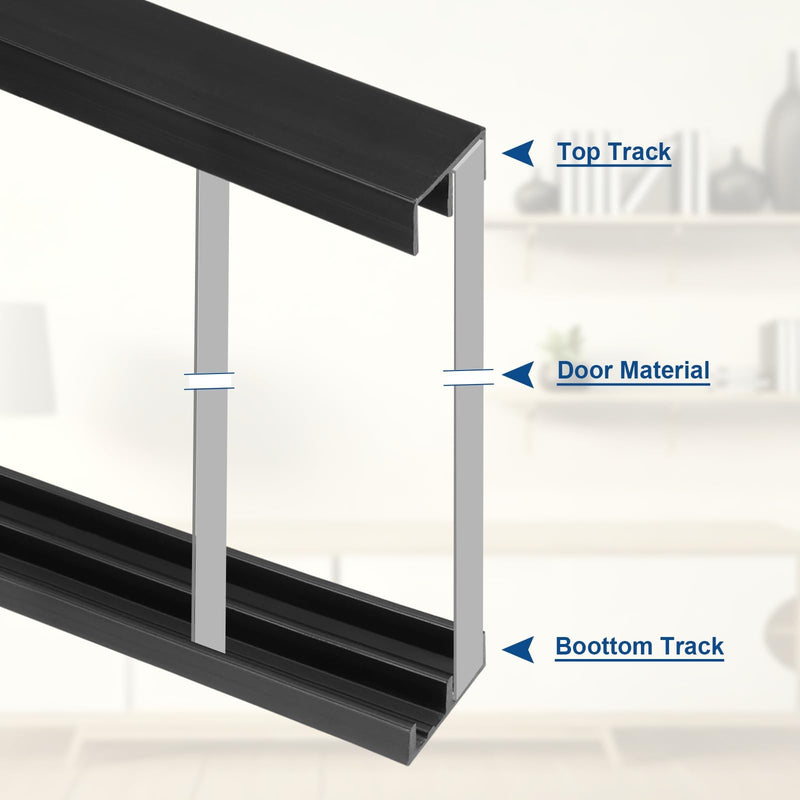 uxcell Plastic Sliding Door Track, 4.27Ft Sliding Glass Cabinet Window Track Hardware Set for 1/4" Thick Panels, for Small Bypassing Closet Door, Black