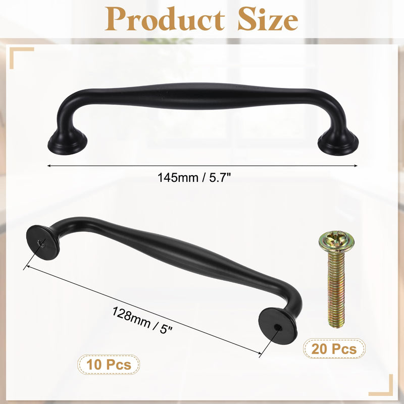 uxcell 10Pcs Drawer Pulls, 5.7"(145mm) Length Aluminum Alloy Kitchen Handles, Furniture Hardware Handles with Screw for Kitchen Cupboard, Desk Drawers, and Wardrobe, Black 5.7"(145mm)