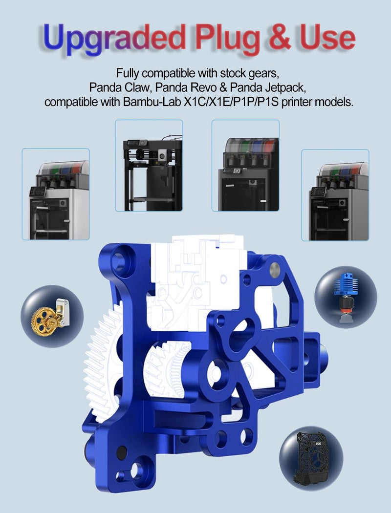 Panda Extruder CNC Extruder Shell for Bambu-Lab P1P/P1S/X1C/X1E 3D Printers, Al 6061 T6 Aluminum Alloy Hollow Lightweight Compatible for Original Gears & Panda Claw