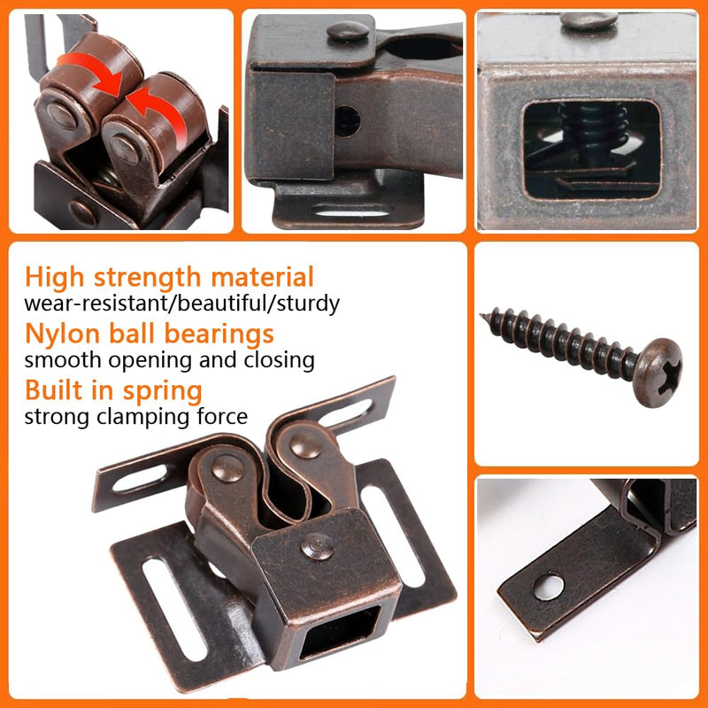 2 Pack Cabinet Latch Double Roller Catch for Cupboard Closet Cabinet Door Latches and Catches, Bronze 2