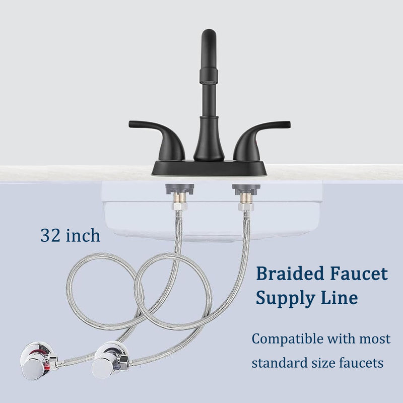 32" Faucet Supply Line,3/8" Comp x 1/2" FIP Kitchen Faucet Hose Connector for Residence,Stainless Steel Braided Supply Line for Moderate Distance (Pack of 2) 32 Inch