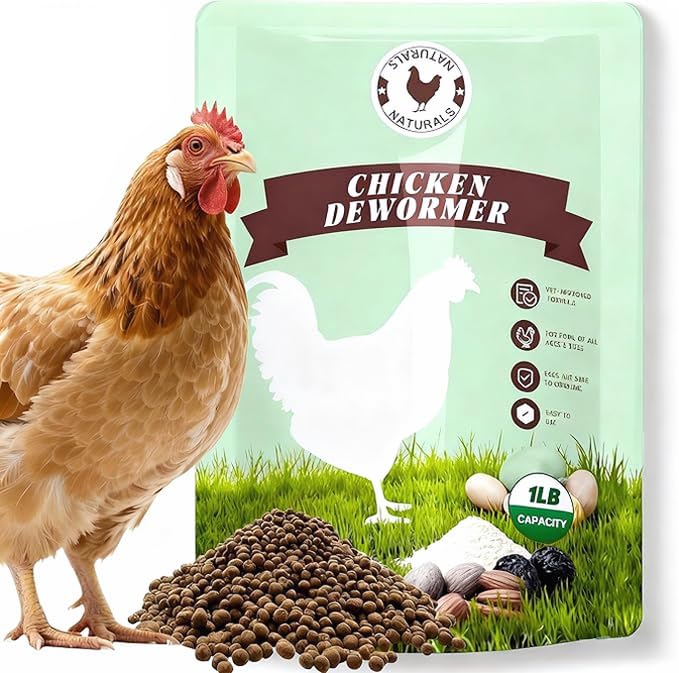 Natural Chicken Dewormer Powder - Chili Flavor | All-Natural Poultry Worm Treatment for Hens & Birds | Easy-Mix Feed Supplement | Safe for Eggs | No Withdrawal (1LB Pouch)
