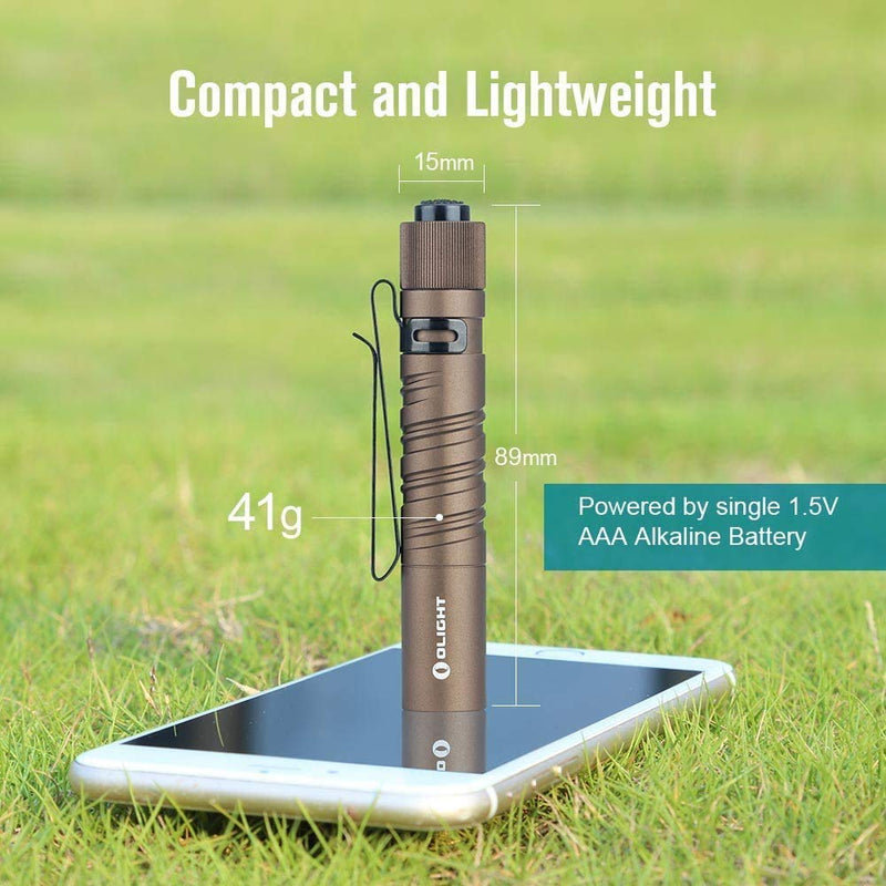 OLIGHT I3T EOS 180 Lumens Dual-Output Slim EDC Flashlight for Camping and Hiking, Tail Switch Flash Light with AAA Battery (Desert Tan) Desert Tan