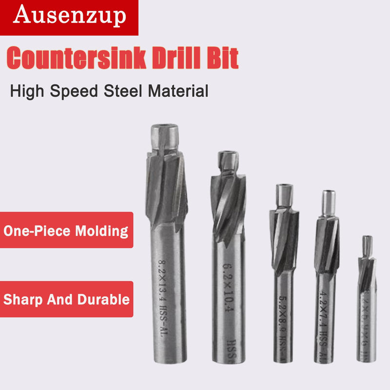 Counterbore Drill Bit, 5pcs M3-M8 Countersink End Mill Cutter Slot Drill Bits Tool 4 Flutes HSS-AL High Speed Steel End Mill for Milling of Copper, Aluminum, Steel, Cast Iron