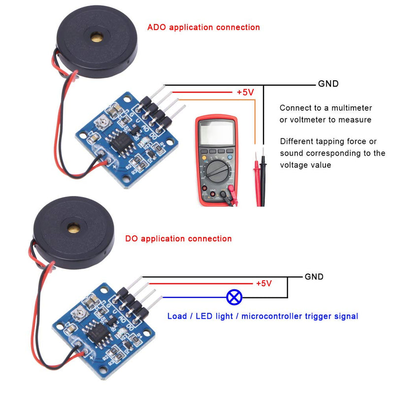 2PCS Piezoelectric Vibration Tapping Sensor Module Vibration Switch Module 5.0V DC AD DO