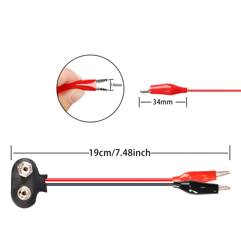 PNGKNYOCN 9V Battery Snap to Alligator Clips Cable,5 Pack Dual Alligator Clips to 9V Battery Snap Connector Cables（15cm）