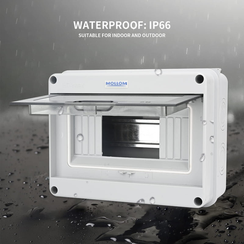 8 Way Circuit Breaker MCB Distribution Protection Box with DIN Rail, IP65 Waterproof,for Indoor and Outdoor 8Way | 200x155x92 MM HT