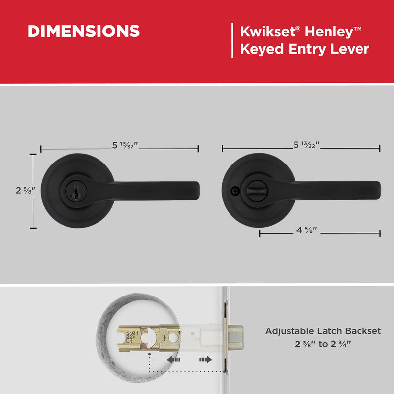 Kwikset Henley Interior Privacy Door Handle with Lock, Door Lever For Bathroom and Bedroom, Matte Black Reversible Keyless Turn Lock, with Microban Protection