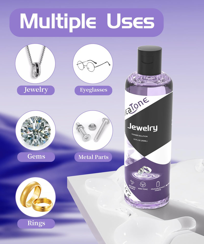 Jewelry Cleaner Solution, JeaTone 8.5 oz Jewelry Cleaner for All Jewelry, Silver, Ring, Gold, Diamond