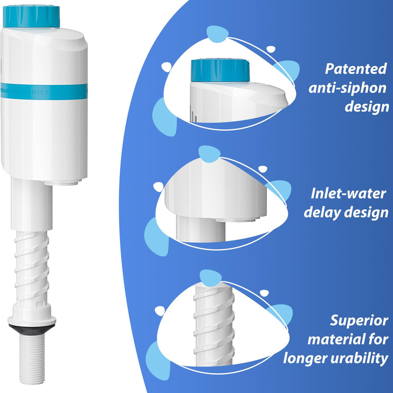 Upgrade Your Toilet with SAMODRA Silent Toilet Fill Valve, Water-Saving Flush Valve Replacement Kit - Installs in Minutes! White 1 Pack