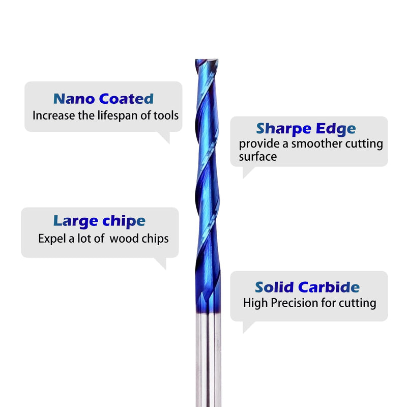 Extra Long 4 Inch Upcut Spiral Router Bit 1/4 Inch Shank, 2 Inch Cutting Length 1/4 Inch Cutting Diameter, Solid Carbide with NACO Coating CNC Router Bits End Mill for Wood Cut, Trimming, Carving UP CUT 1/4S"*1/4D"*2CL"*4"OVL