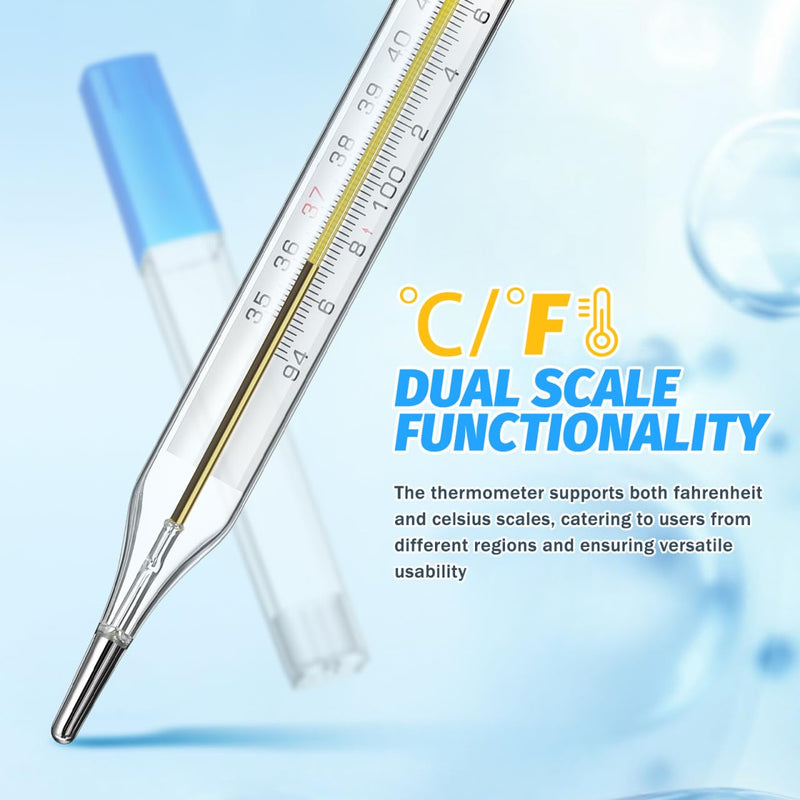 Toyvian 12-Pack Glass Thermometer for Adults Home with Dual Scale Celsius & Fahrenheit Reading Large Flat Design for Easy Holding Family Use for Kids and Elderly