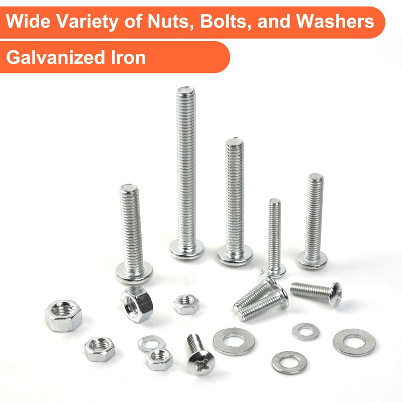Bolts, Nuts, and Washer Assortment Kit - 120 pcs Nuts and Bolts Assortment Kit, Nut Bolt and Washer Assortment, Bolt and Nut Assortment (Silver, 120) Silver