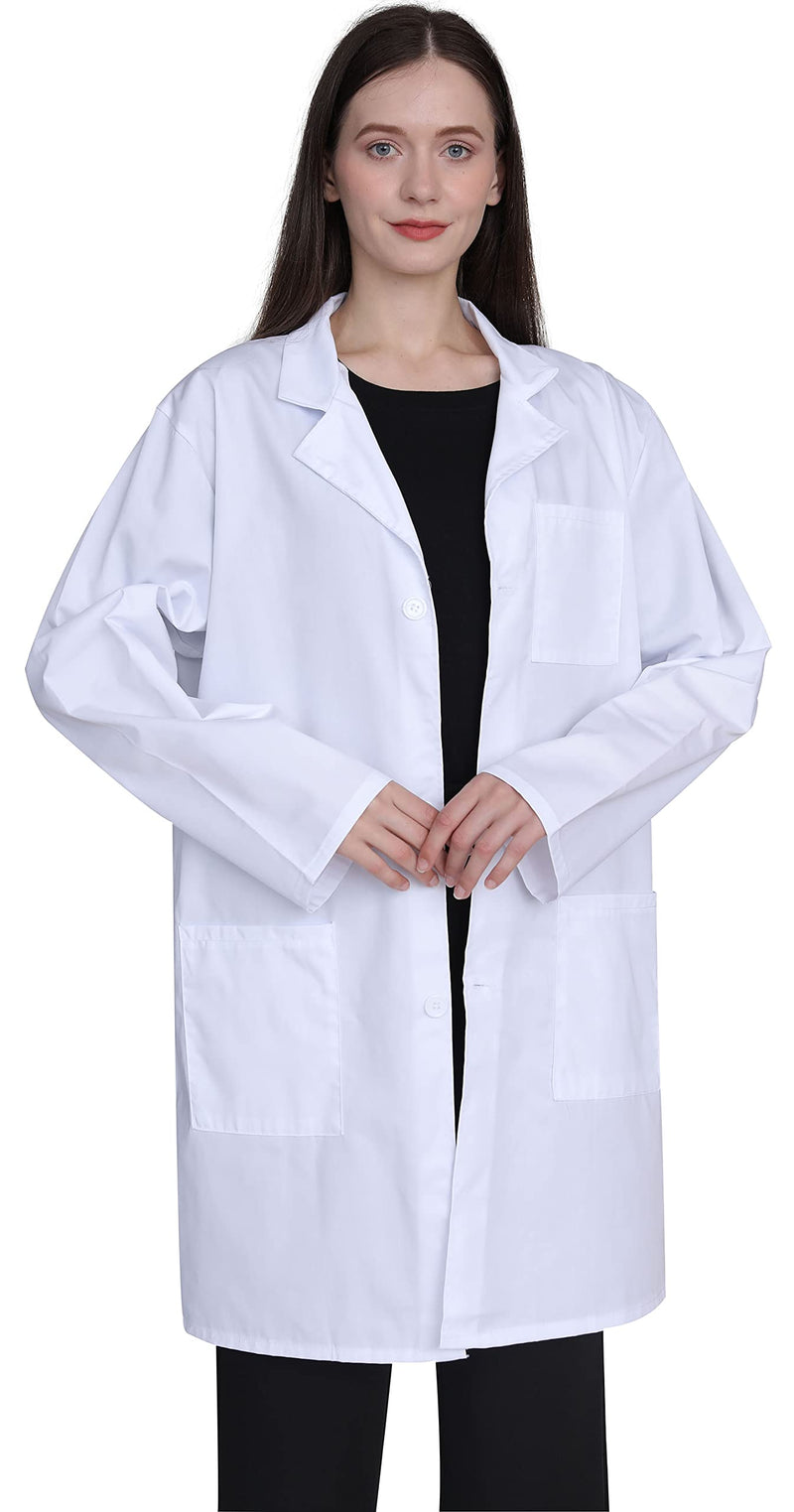 Professional Lab Coat for Women, Full Sleeve Cotton Blend Long Medical Coat，White, Unisex White Small