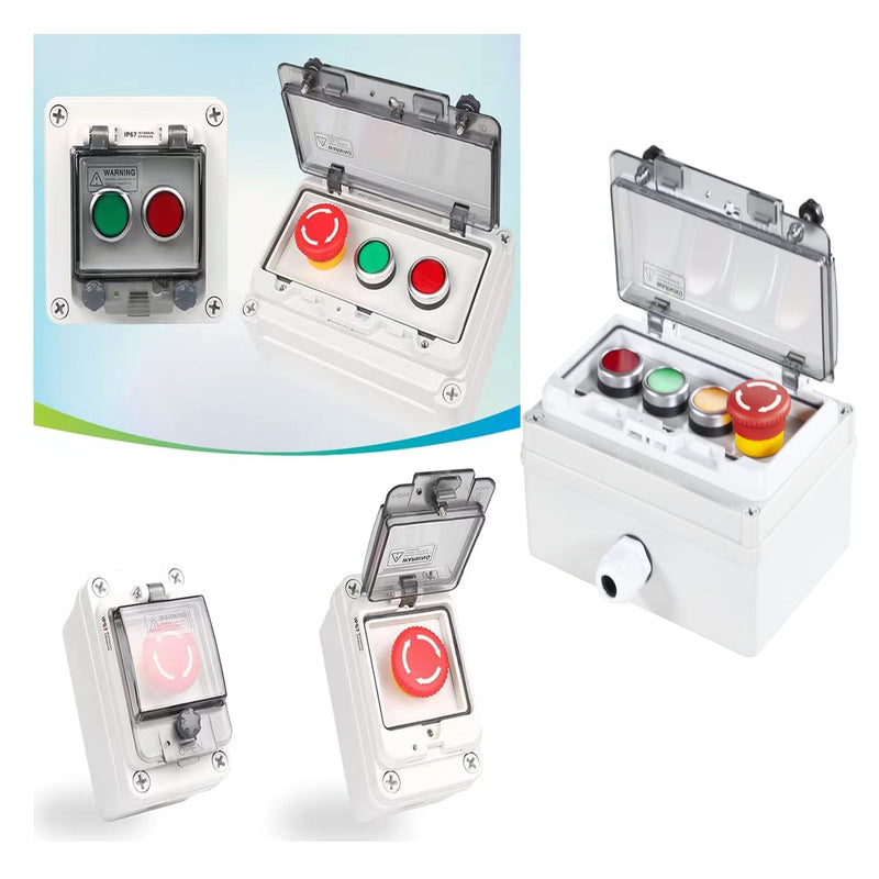 Push Button Box Ip67 with Emergency Stop Button Red Green Yellow Momentary Push Button Button with Protective Cover Anti-Misoperation Switch(Ac/Dc 6a-110v/3a-240v/2.5a-380v) Single row red/green/yellow/emergency stop button
