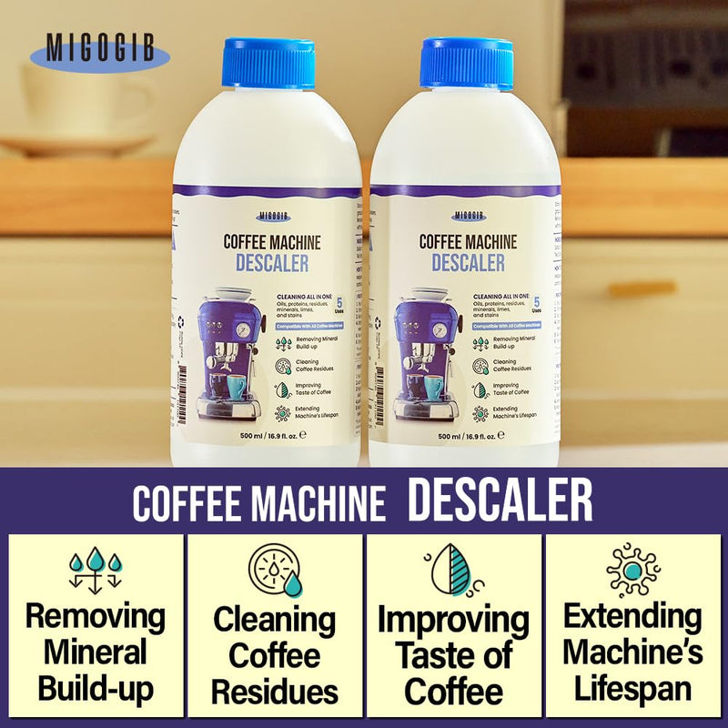 Coffee Machine Descaler Descaling Solution - 17 fl. oz. (5 Uses), Compatible with Espresso, Capsule, Drip, Pour over machines, Coffee machine accessories, Pot, Thermos, and Carafes