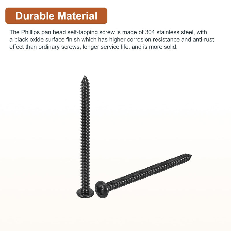#6x2" Phillips Pan Head Self-Tapping Screw - 100Pack - Black Oxide 304 Stainless Steel Sheet Metal Screws Wood Screws #6x2" - NewNest Australia