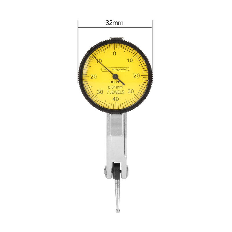 Dial Indicator with Flexible Strong Magnetic Stand Base Holder Adjustment with Lever Dial Test Indicator Gauge Exactness Scale and Installation Accessories 0-0.8mm Tester Gage Resolution 0.01mm