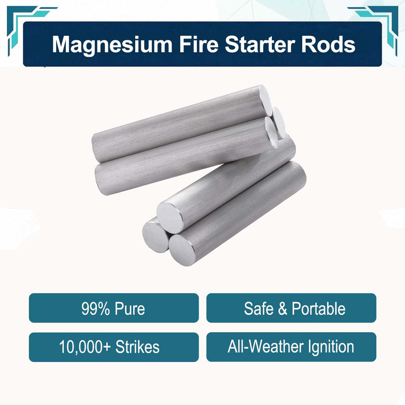 20-Pack 99% Pure Magnesium Fire Starter Rods (3.5x0.63 Inch) Compatible with Camping Survival & Outdoor Emergencies