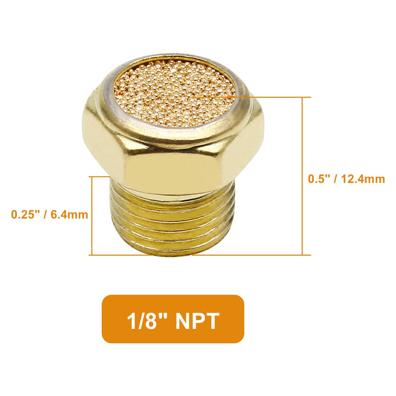10pcs Air Pneumatic Muffler, 1/8" Male Thread Brass Air Exhaust Silencer Sintered Bronze Muffler, Flat Head 1/8" Male, 10PCS