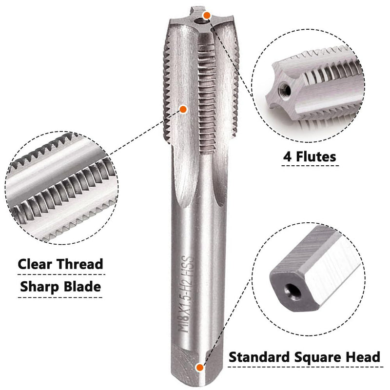 M18 X 1.5 Metric Tap and Die Set M18 X 1.5mm HSS Straight Fluted Machine Thread Right Hand Screw Tap and Round Threading Die m18*1.5