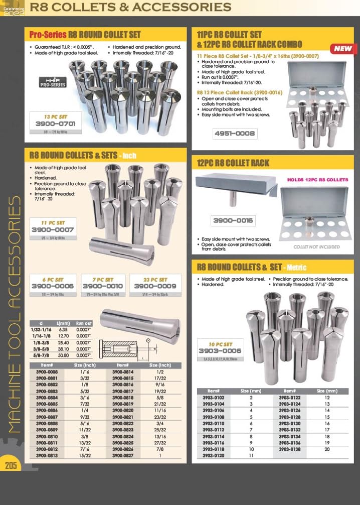 HHIP 3900-1608 R8 Rotating Collet Holder, 11-Piece