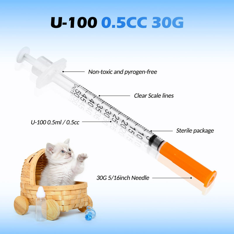 0.5 ml 30 Gauge Syringes 0.5cc 5/16 Inch 8mm Lab Disposable Supplies for Refilling or Dispensing, Pack of 20 1/2cc 30G 5/16" 8mm