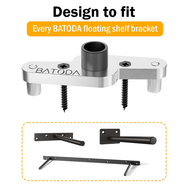 BATODA Dowel Jig Kit for Floating Shelf Bracket - 1/2 inch Drill Bit Included - Doweling Jig for Floating Shelf Hardware make Hidden Shelf Brackets for Invisible Shelves (Aluminum) Silver