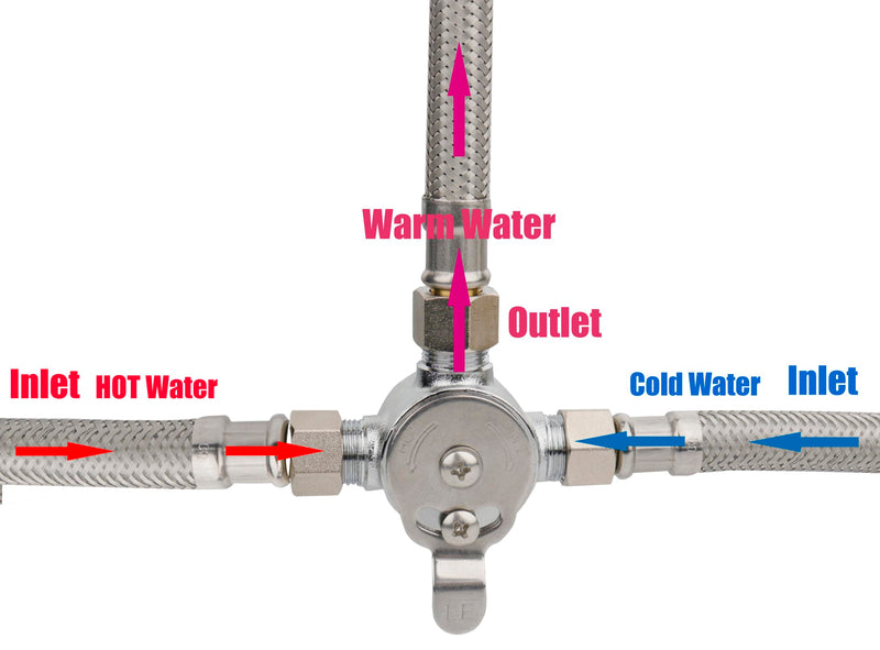 WHK Water Mixing Valve Hot Cold Water Mixer, Inlets and Outlet is 3/8"Inch by Compression Connection on Sink to Adjust Water Tempture(Lead-Free Brass)