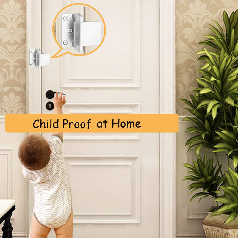 Home Security Door Lock,2 Pack Child Proof Door Reinforcement Lock with Upgraded Stainless Steel Screws for Inward Swinging Door,Privacy Door Latch Defend Home and Hotels 1 silver privacy door lock-2Pack