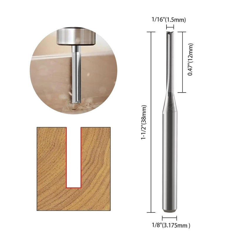 CNC Straight Router Bit 1/8 Inch Shank 1/16 Cutting Dia Router Bit Straight Flute Carbide End Mill Cutter 2-Flute Carbide CNC bit for Woodworking 10 Pack