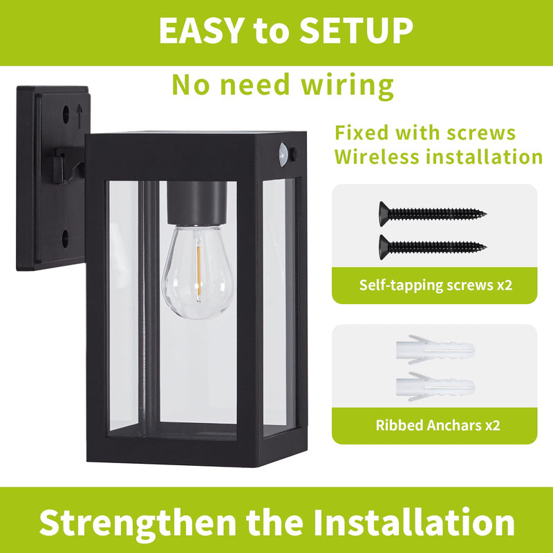 2 Pack Solar Porch Lights Outdoor,Solar Wall Lights with 3 Lighting Modes&Motion Sensor, Dusk to Dawn Sconce Lights Wall Mount,Exterior Wall Lantern Light Fixture for House, Garage,Patio,Shed Black