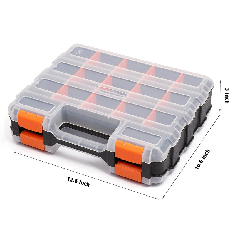 Mayouko Double Side Tools Organizer, Customizable Removable Plastic Dividers, Hardware Box Storage, Excellent for Screws,Nuts,Small Parts, 34-Compartment, Black/Orange,12.6"L x 10.6"W x 3.2"H 34 Compartments Orange