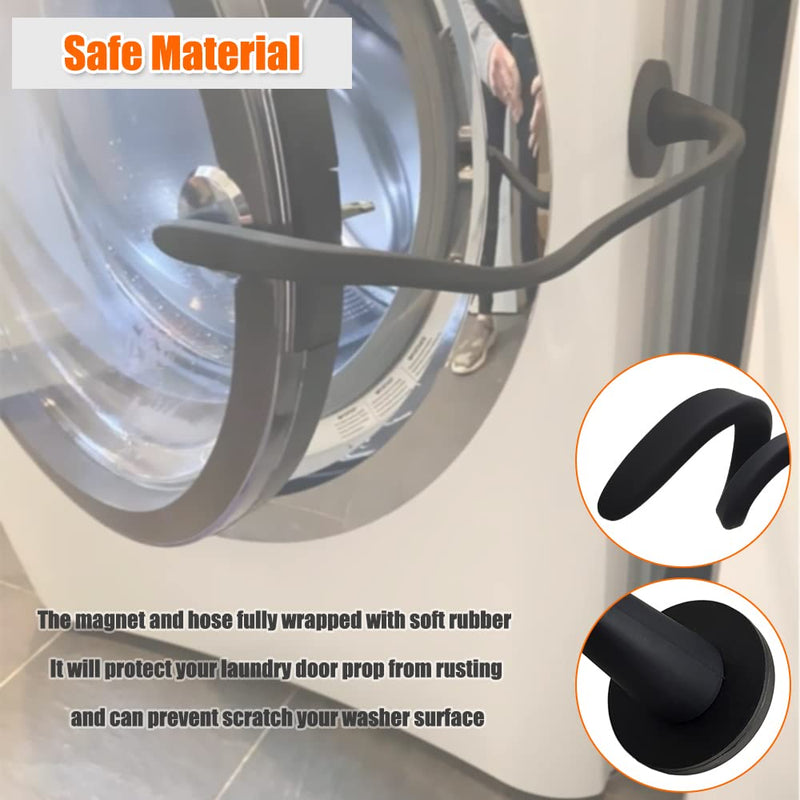 Washer Door Prop and Stopper for Front Load Washing Machine, Removable Washer Door Holder with 43mm Magnet Base, Flexible Washer Door Stopper Keep Washer Door Open to Prevent Odors - Black