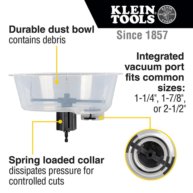 Klein Tools 53710 Hole Saw, Adjustable Circle Hole Cutter with Dustbowl, Integrated Vacuum Port, for Drywall and Ceiling Tiles, 2 to 7-Inch Quick-Adjust