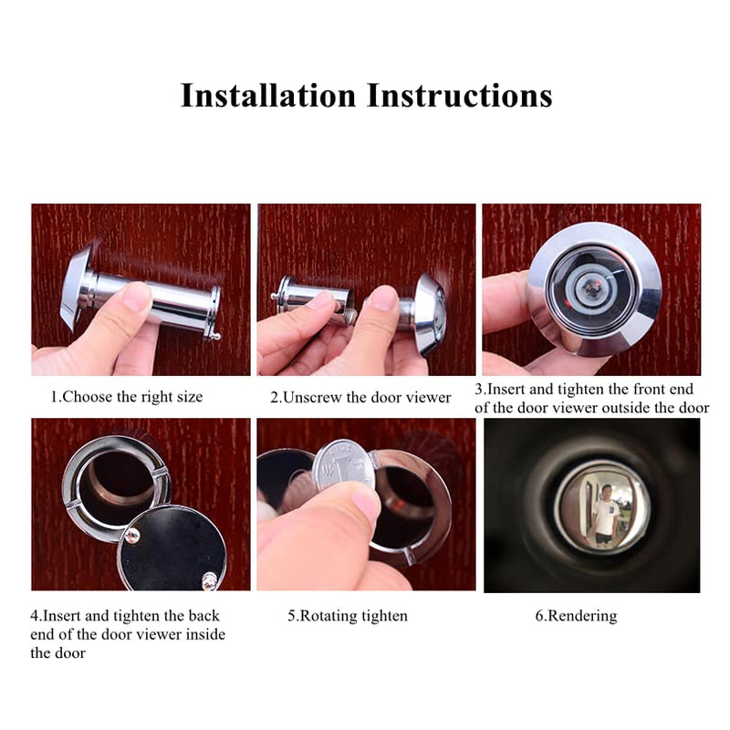 Door Viewer Peep Hole, 200-degree Door Viewer, Peephole with Heavy Duty Rotating Privacy Cover for 1-1/2" to 2-3/8" Doors (Black) Black