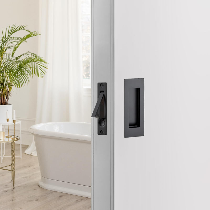 JOY DECOR 2 Pack 4.72" Pocket Door Handles + 1 Finger Edge Pull, Black Recessed Flush Rectangular Stainless Steel Hardware Set for Sliding Doors & Cabinets 4.72 inch