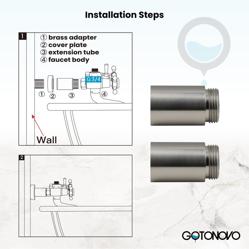 gotonovo 2 Inch Wall Mount Extension Tube for Shower Fixture Spout Tub Spout Extender One Pair Brushed Nickel