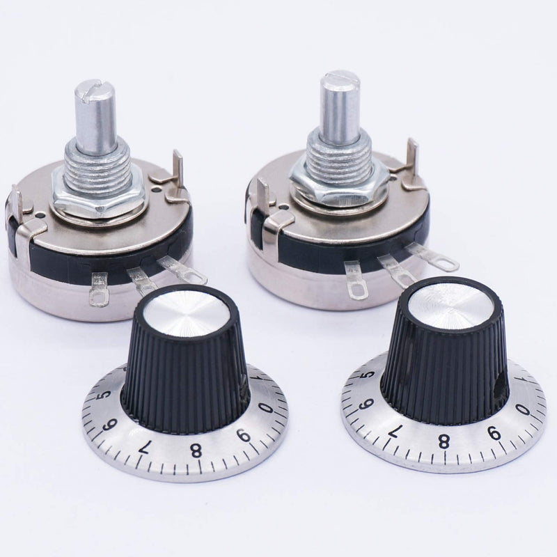 TWTADE / 2pcs Single Turn Rotary Carbon Linear Variable Potentiometer + 2pcs Knob WTH118-2W 100K Ohm