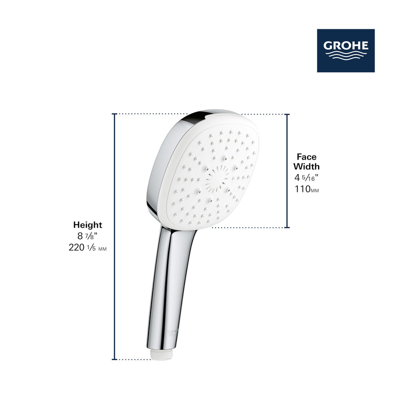 GROHE 26776002 Tempesta Hand Shower, 2-Spray, Square, 1.5 GPM, StarLight Chrome