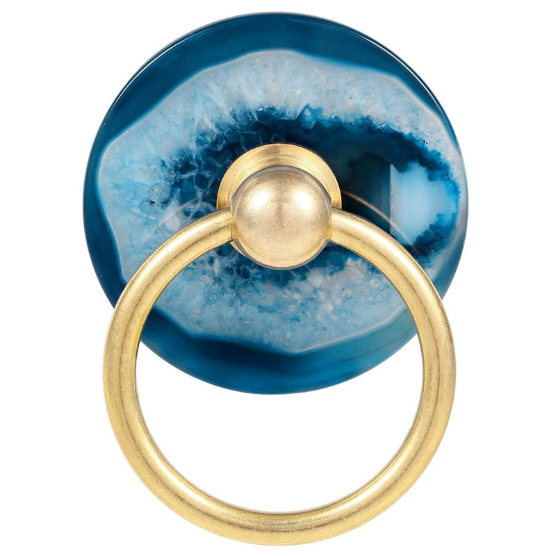 mookaitedecor 4 PCS Round Agate Slice Cabinet Knobs with Drawer Rings Pull Handle Knob for Dresser Wardrobe Cupboard Decorative Blue