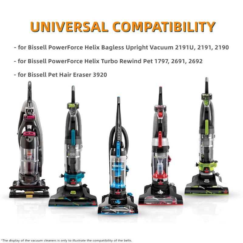 Replacement Belts for Bissell PowerForce Helix (Turbo) Vacuum 2191, 2191U, 2190, 1700, 1701, 1797, 2691, 2692, 1240, 12B1, 68C7, 3920 Series, Replace Parts 2031093 (Pack of 2)