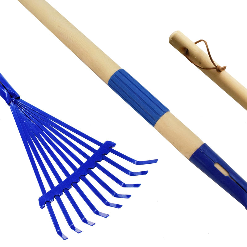 Xiando Kids Leaf Rake-Small Wooden Handle Leaf Rake with Metal Tines, 27inches /69cm Length, for Kids Enjoy Garden Cleaning Activities (Blue) Blue