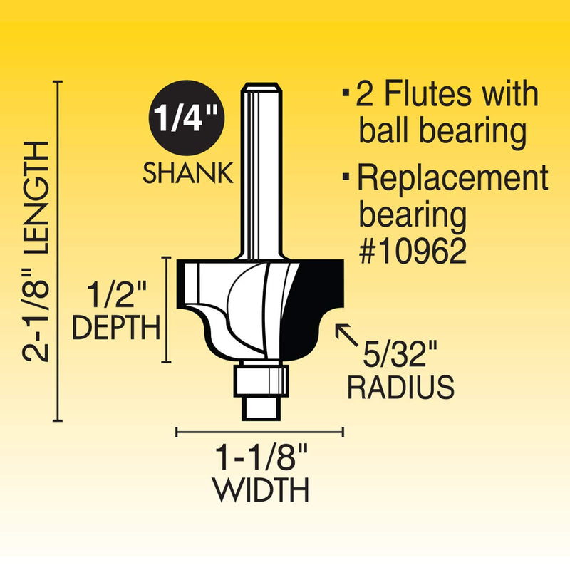 IVY Classic 10842 5/32" Radius Roman Ogee Carbide Router Bit with Ball Bearing, 1/4" Shank, 1/Hang Box, Radius: 5/32", Width: 1-1/8" Radius: 5/32", Width: 1-1/8"