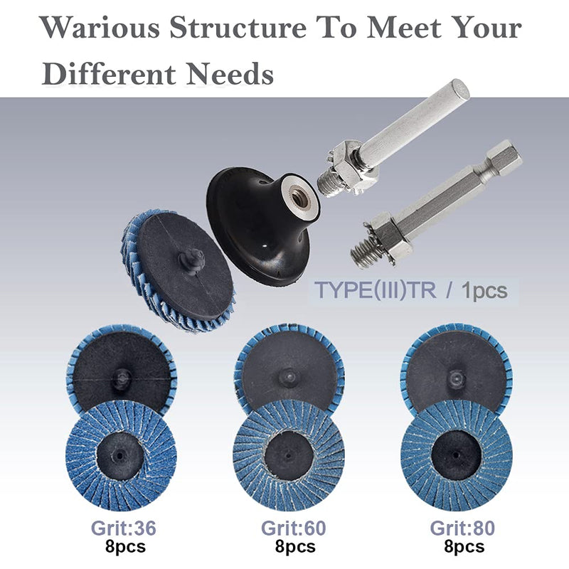 24 Pcs 2 inch Roll Lock Flap Discs with 1/4" Holder Die Grinder Attachments T27 Zirconia Flat 36/60/80 Grit Grinding Wheels for Surface Prep Flap 25Pack Mix - NewNest Australia