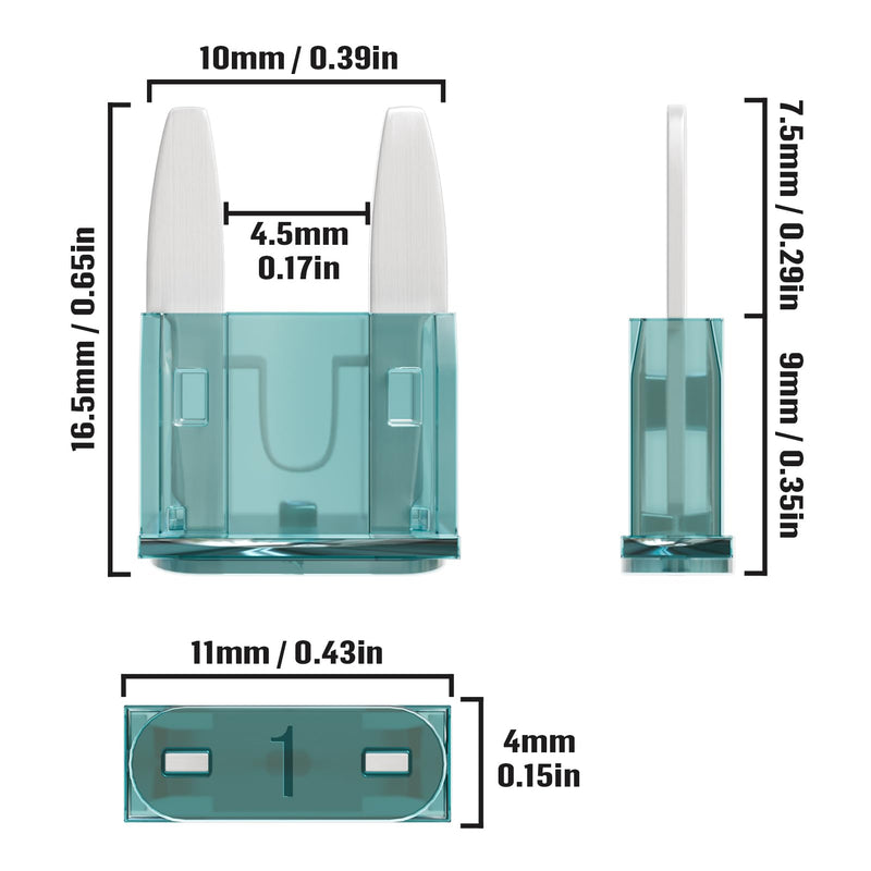 1A Mini Fuse 1 AMP ATM APM Blade Car Fuses 1Amp Automotive Fusibles for RV Auto Motorcycle Truck (Pack of 50Pcs) 1A