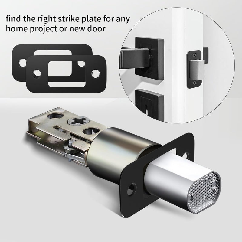 2 Pack Deadbolt Strike Plate Door Backplate, 1" x 2 1/4" Round Corner Deadbolt Strike Plate, Door Strike Plate (Matte Black)