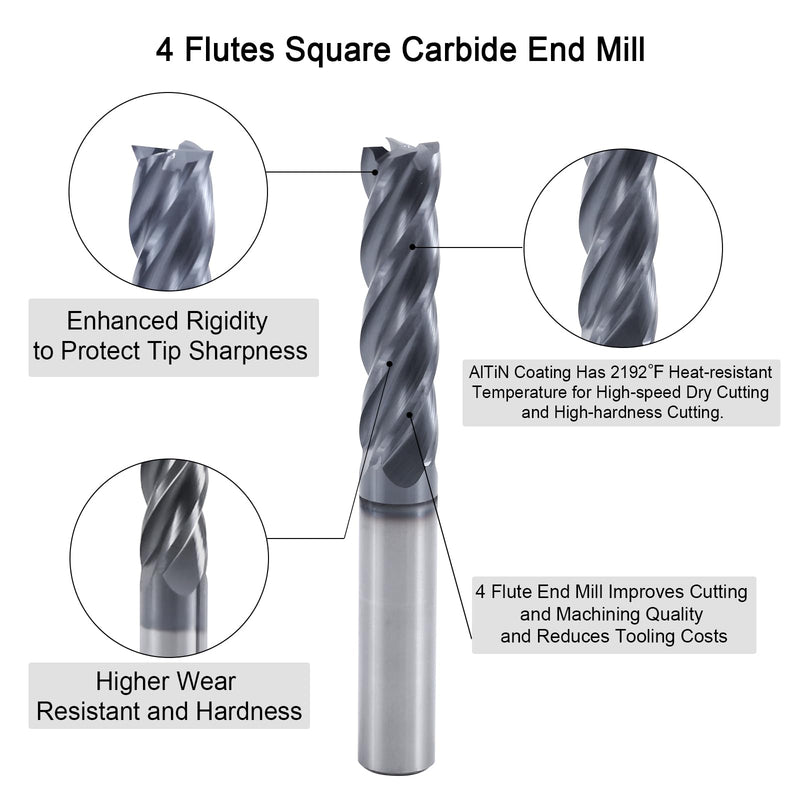 ISB 1/2’’ Carbide Square End Mill, 4 Flute Micro Grain Carbide Mill Bits for Alloy Steels/Hardened Steels, Perfect Ideal for DIYers and Professionals, 1 Piece 1/2 in