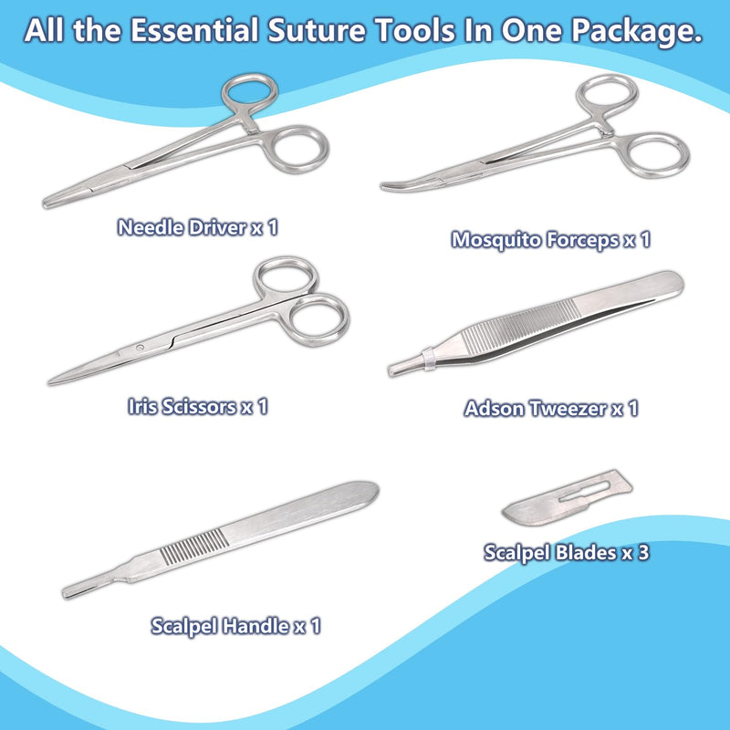 Complete Suture Practice Kit (30 Pieces) for Medical Students, Including Large Upgrade 14 Pre-Cut Wounds Silicone Pad, Tool Kit, Suture Threads & Needle Perfect for Training, Demonstration